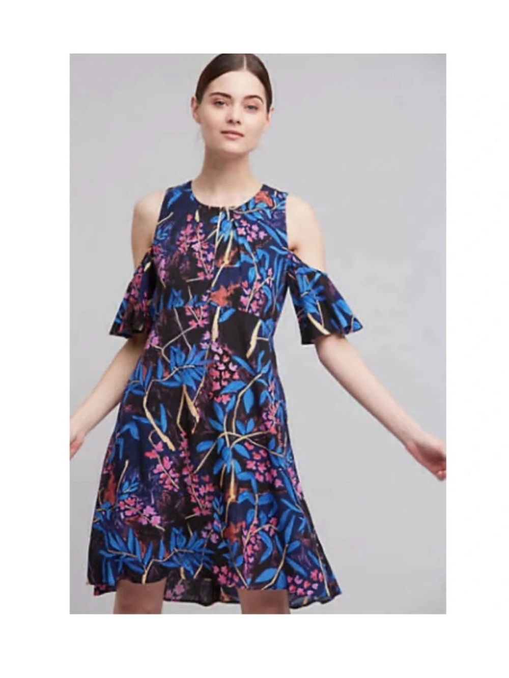 Maeve Navy Floral Cutout Dress with Pink and Blue Accents
